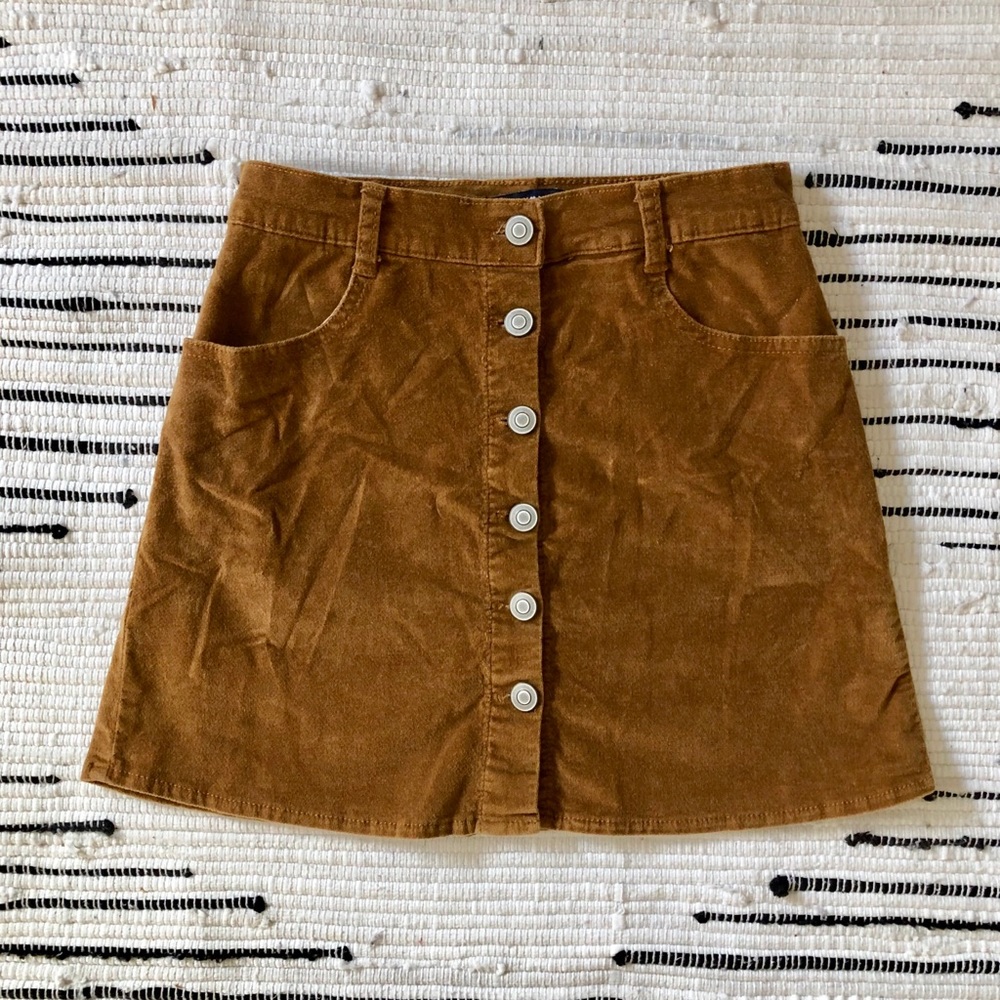 Brown suede button up skirt